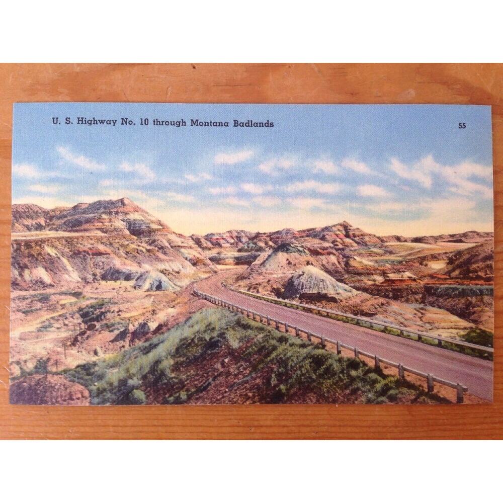 Vtg Linen Westland Views Pub Postcard #55 US HWY 10 Montana Badlands Unposted